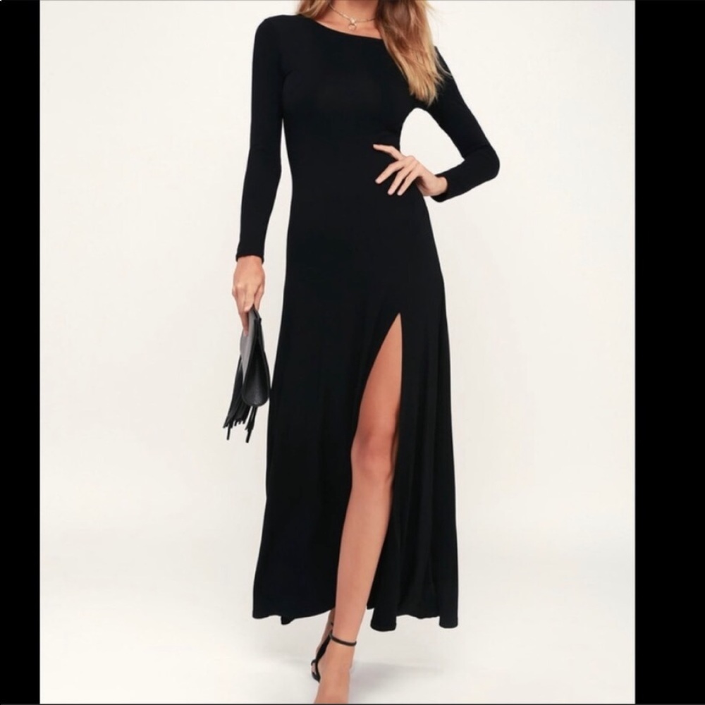 Lulu’s Swept Away Maxi Long Sleeve Black Dress